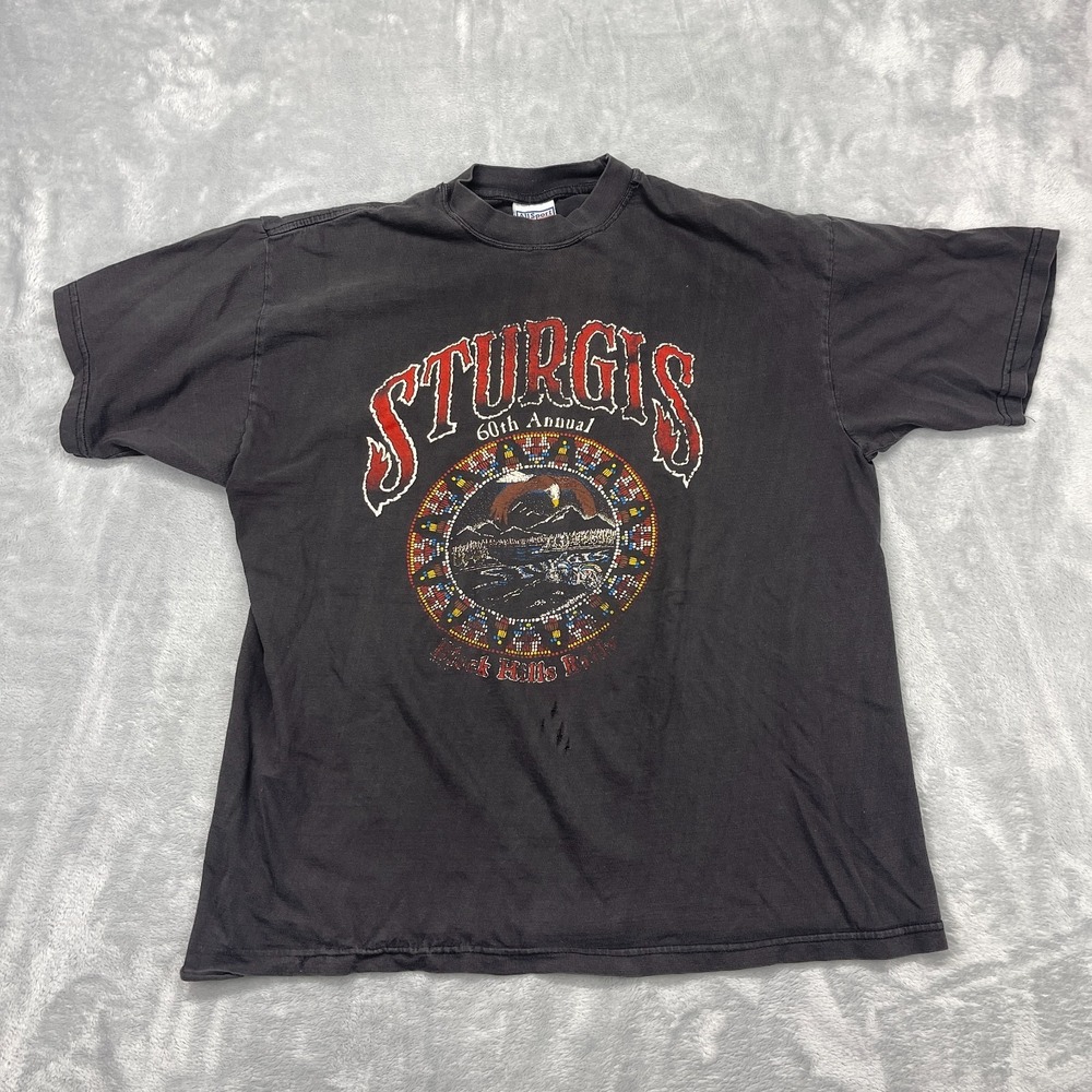 Vtg Sturgis 60th Annual Black Hills Rally T-Shirt Mens XL Gray Graphic AllSport